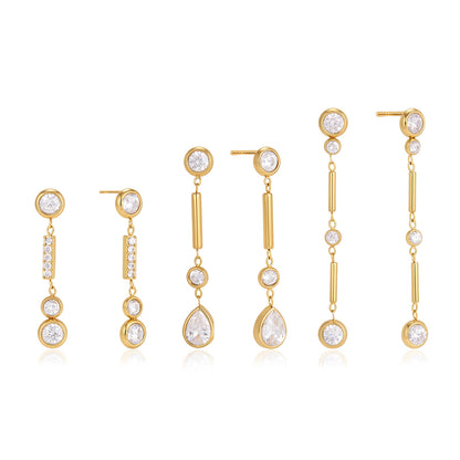 Modern Geometric CZ Bar Drop Earrings