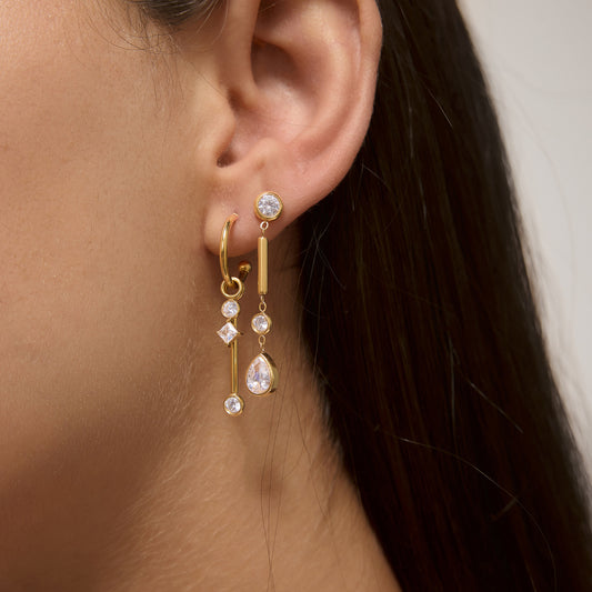Modern Geometric CZ Bar Drop Earrings — view 2