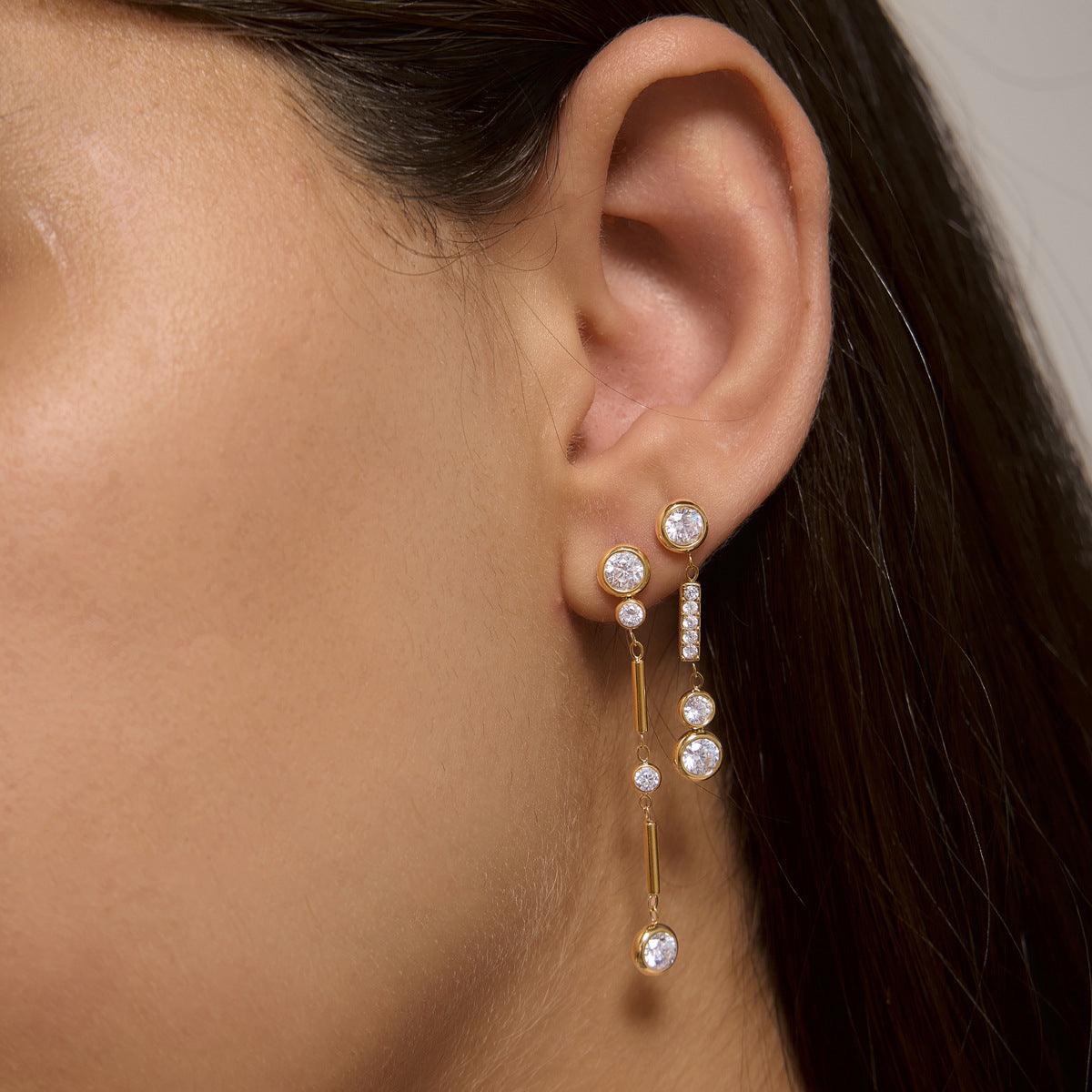 Modern Geometric CZ Bar Drop Earrings — view 3