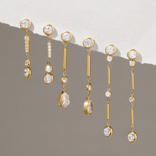 Modern Geometric CZ Bar Drop Earrings — view 5
