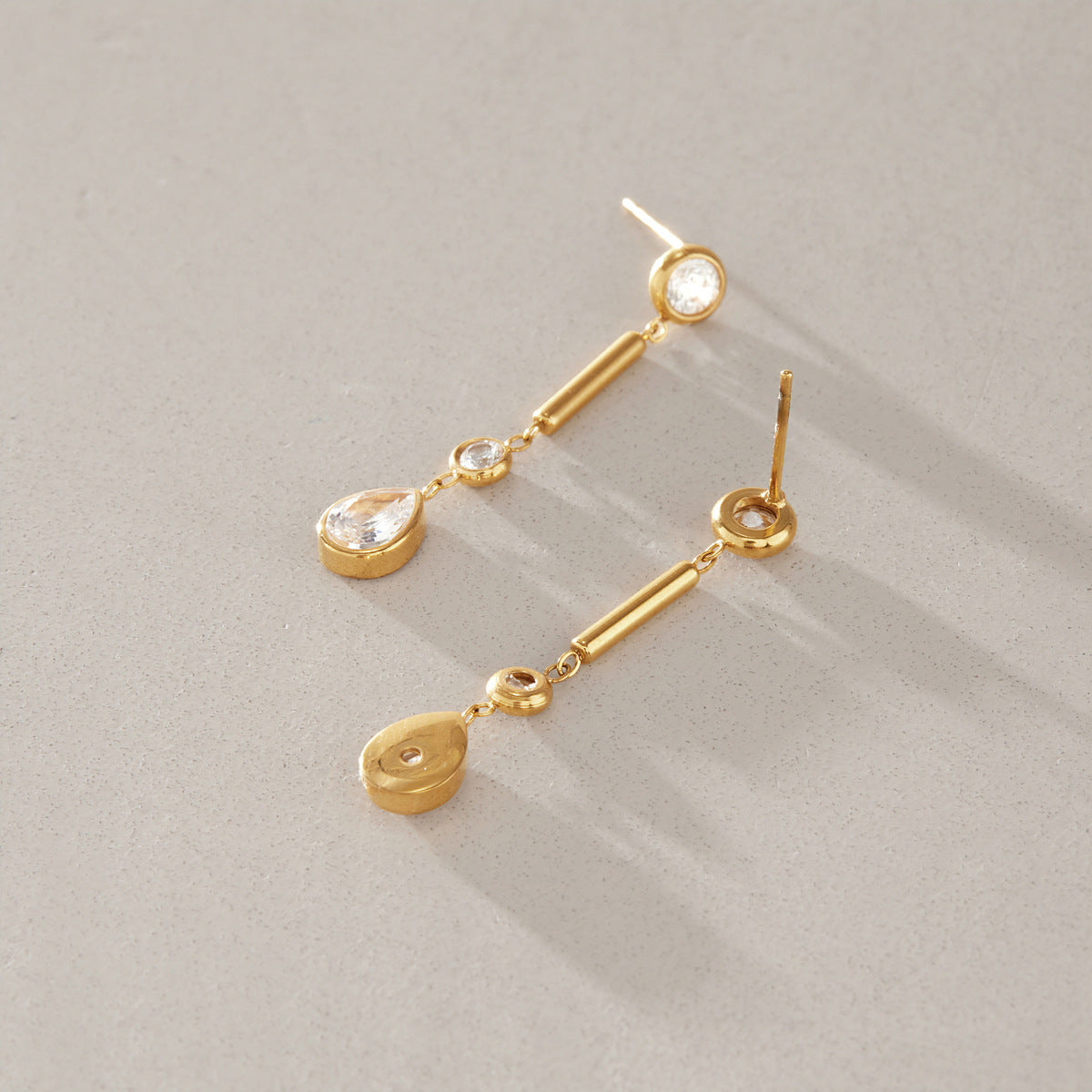 Modern Geometric CZ Bar Drop Earrings — view 6