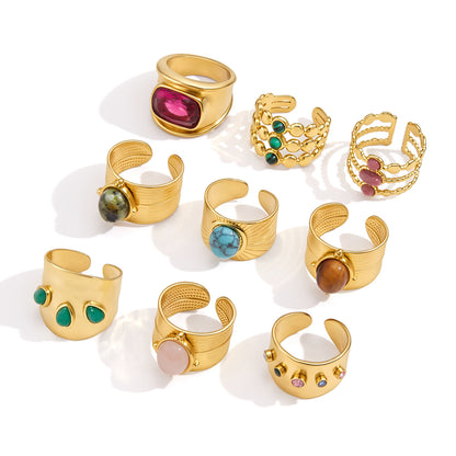 Statement Colorful CZ & Stone Adjustable Ring Series