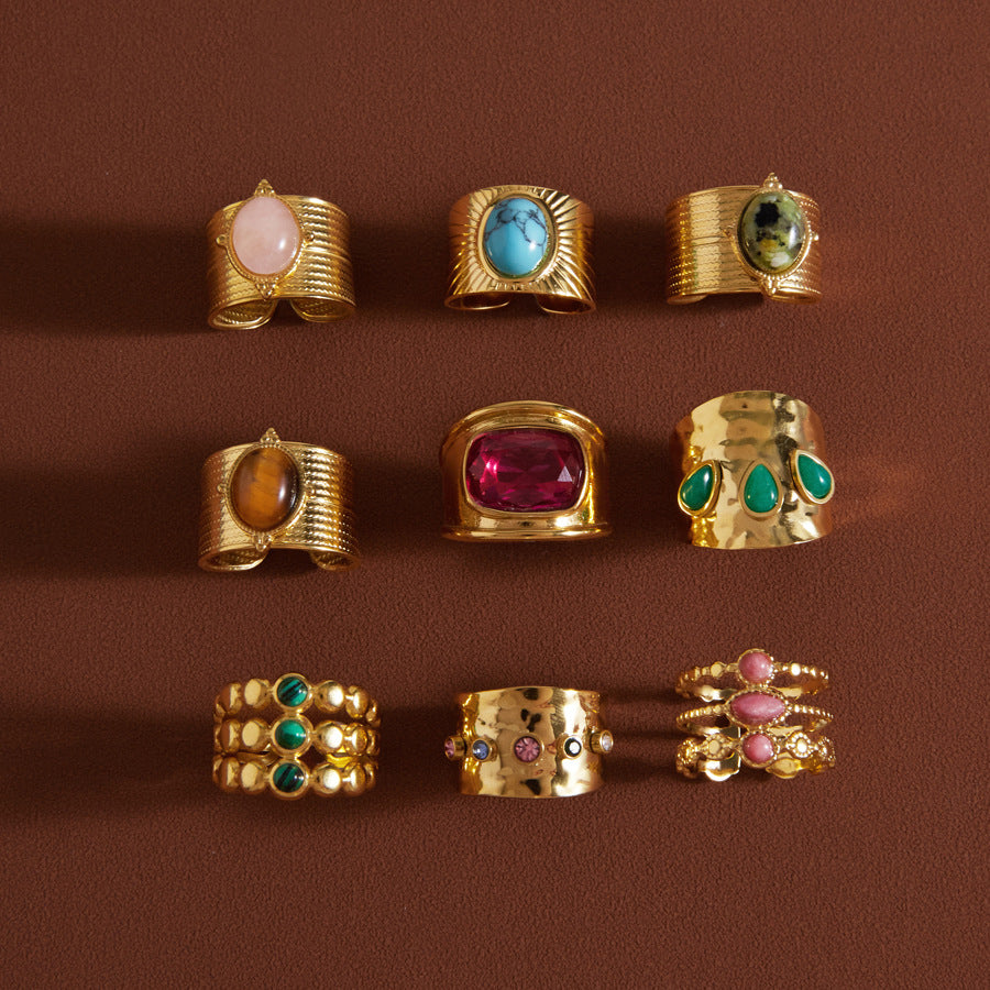 Statement Colorful CZ & Stone Adjustable Ring Series — view 5