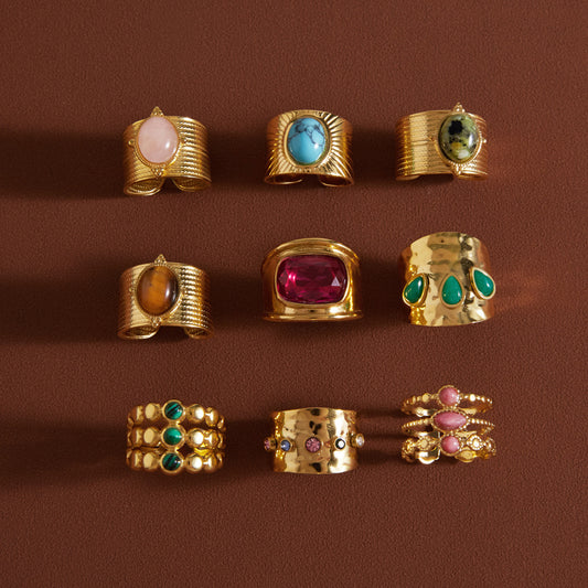 Statement Colorful CZ & Stone Adjustable Ring Series — view 5