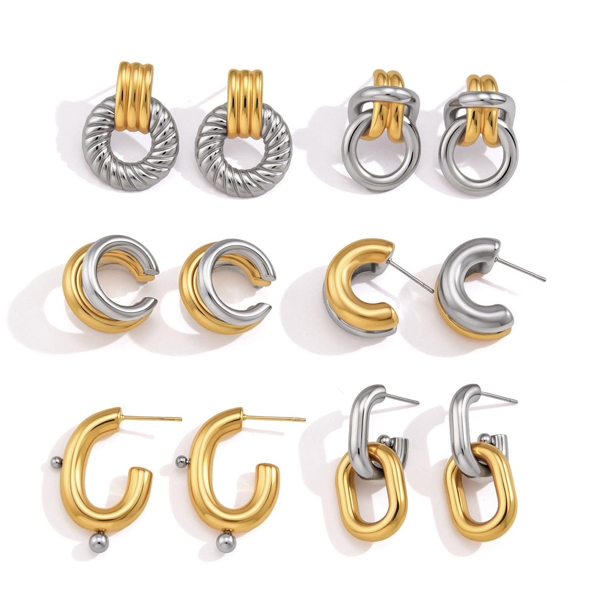 Two-Tone Stainless Steel CZ Earrings Series