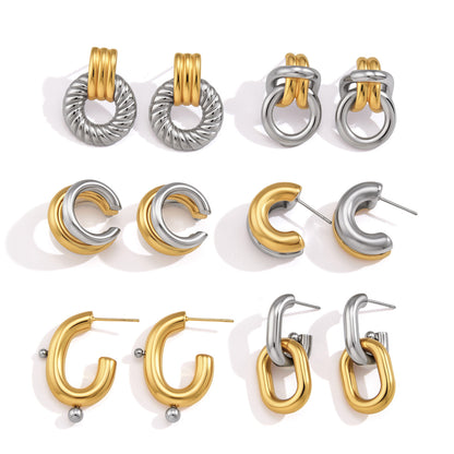Two-Tone Stainless Steel CZ Earrings Series