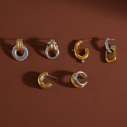 Two-Tone Stainless Steel CZ Earrings Series — view 4