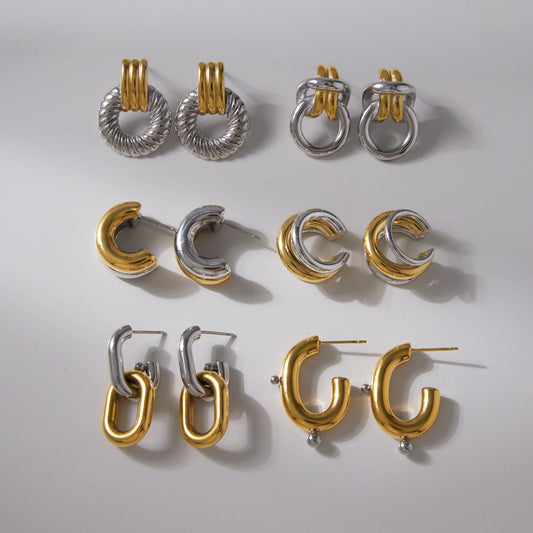 Two-Tone Stainless Steel CZ Earrings Series — view 3