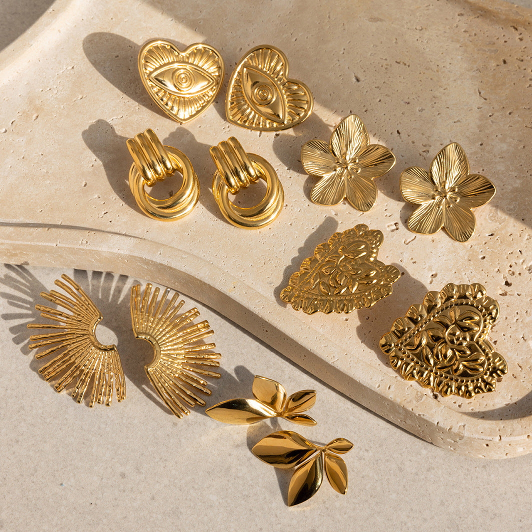Vintage Sculptural Gold Tone Earring Series — view 4