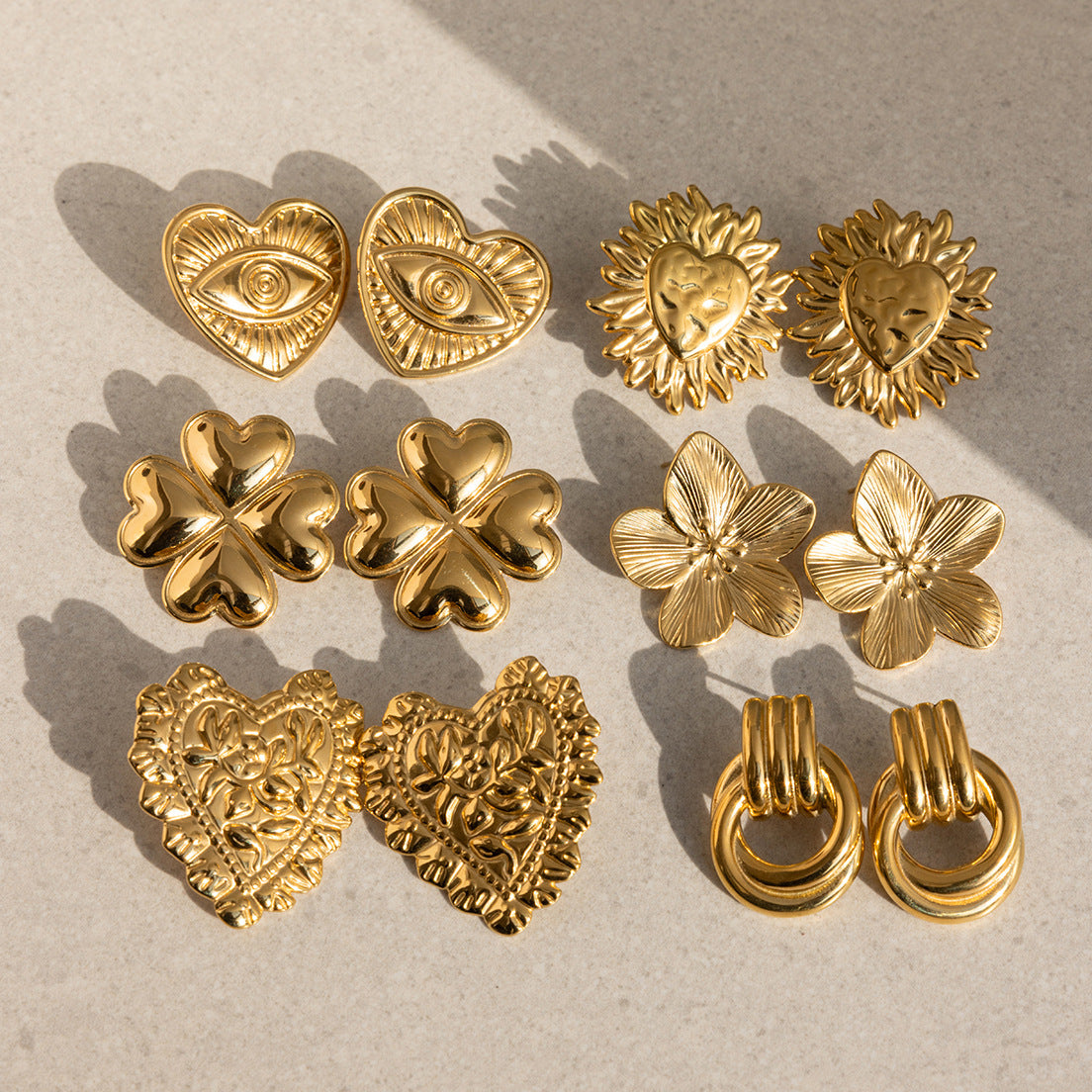 Vintage Sculptural Gold Tone Earring Series — view 5