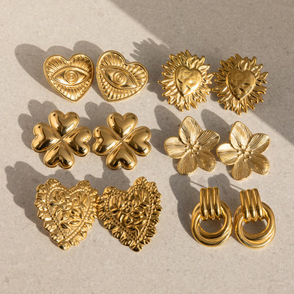 Vintage Sculptural Gold Tone Earring Series — view 5