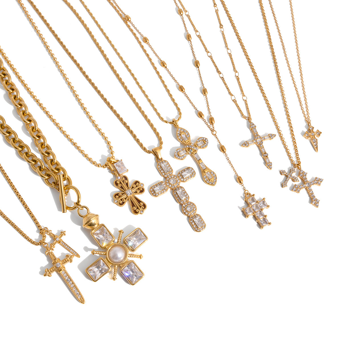Vintage Ornate CZ Cross Necklace Series