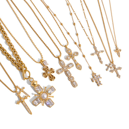 Vintage Ornate CZ Cross Necklace Series