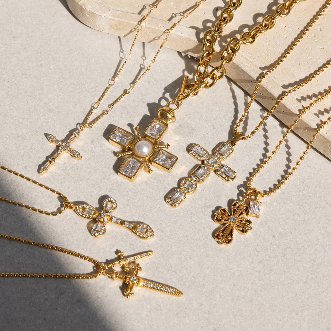 Vintage Ornate CZ Cross Necklace Series — view 4