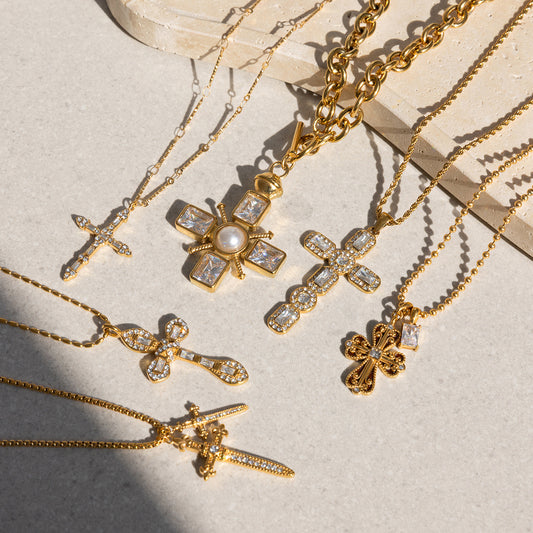 Vintage Ornate CZ Cross Necklace Series — view 4