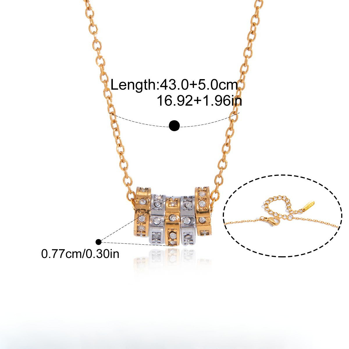 Two-Tone CZ Necklace & Ring Series — Block Necklace · Two Tone