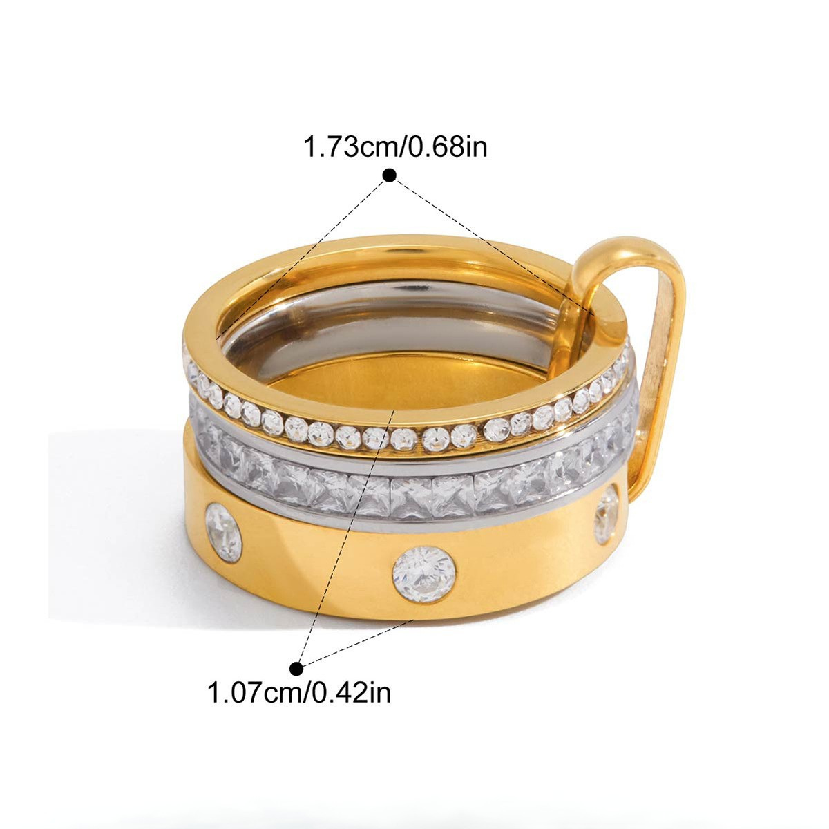 Two-Tone CZ Necklace & Ring Series — Trio Ring · Two Tone