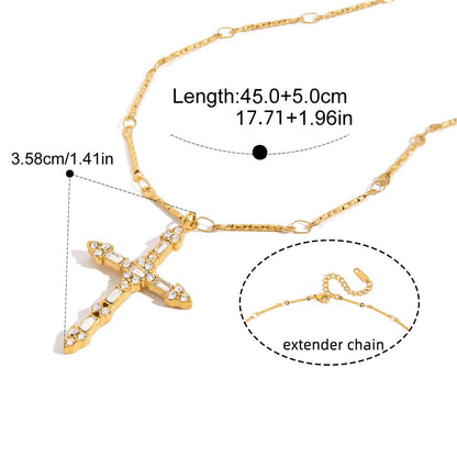 Vintage Ornate CZ Cross Necklace Series — Geometric Link Cross Necklace · Gold