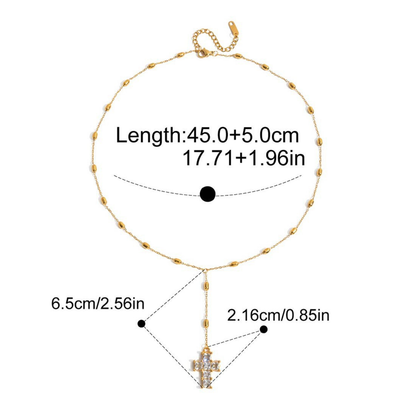 Vintage Ornate CZ Cross Necklace Series — Beaded Drop Cross Necklac · Gold