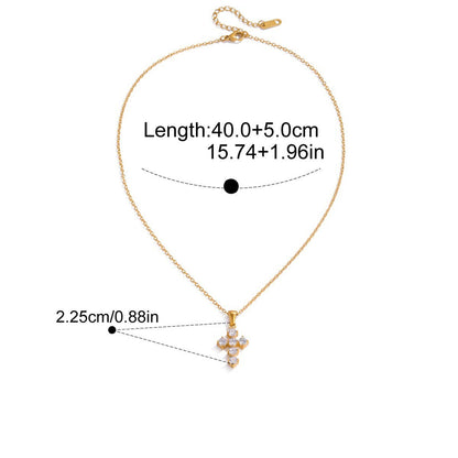 Vintage CZ Cross Pendant Collection — Clover Cross Necklace · Gold