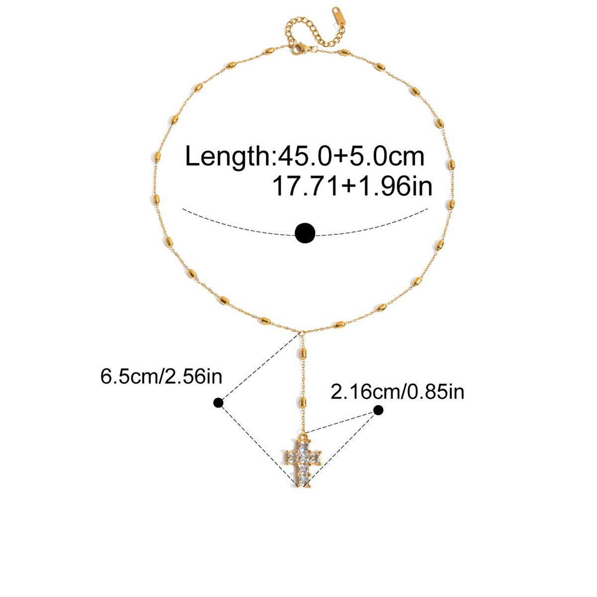 Vintage CZ Cross Pendant Collection — Beaded Y-Drop Cross · Gold