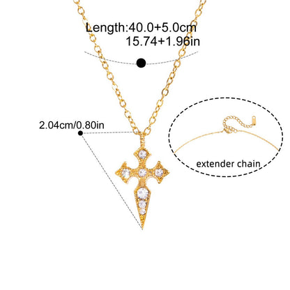 Vintage CZ Cross Pendant Collection — Gothic Pointed Cross · Gold