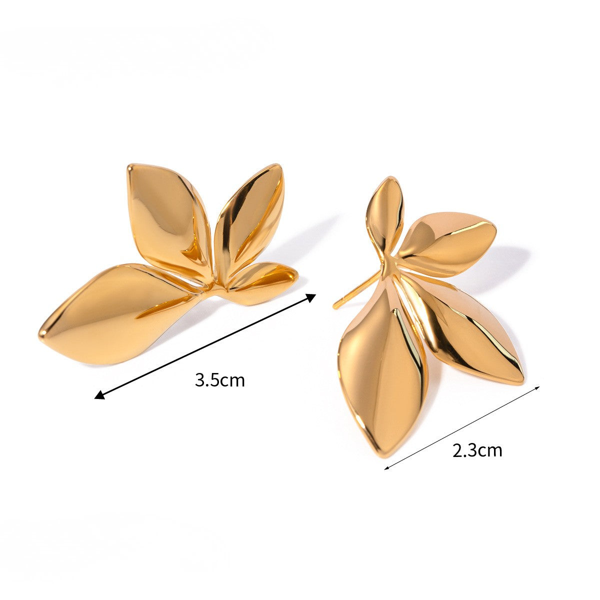 Vintage Sculptural Gold Tone Earring Series — Leaf Petal Studs · Gold
