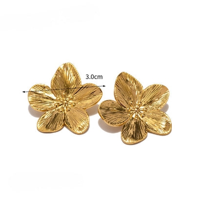 Vintage Sculptural Gold Tone Earring Series — Textured Flower Studs · Gold