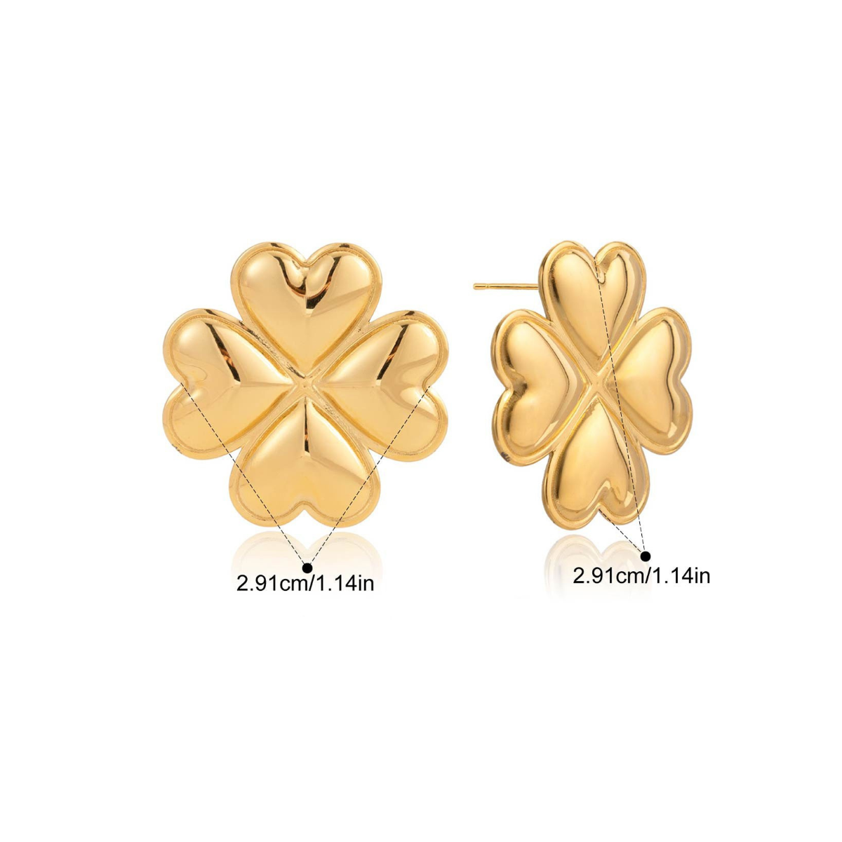 Vintage Sculptural Gold Tone Earring Series — Four-Leaf Clover Studs · Gold