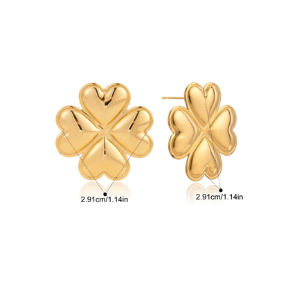 Vintage Sculptural Gold Tone Earring Series — Four-Leaf Clover Studs · Gold