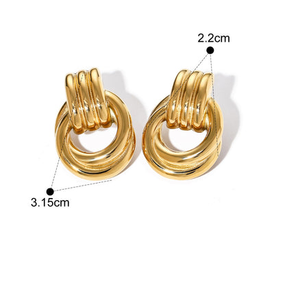 Vintage Sculptural Gold Tone Earring Series — Twisted Multi-Ring Earrings · Gold