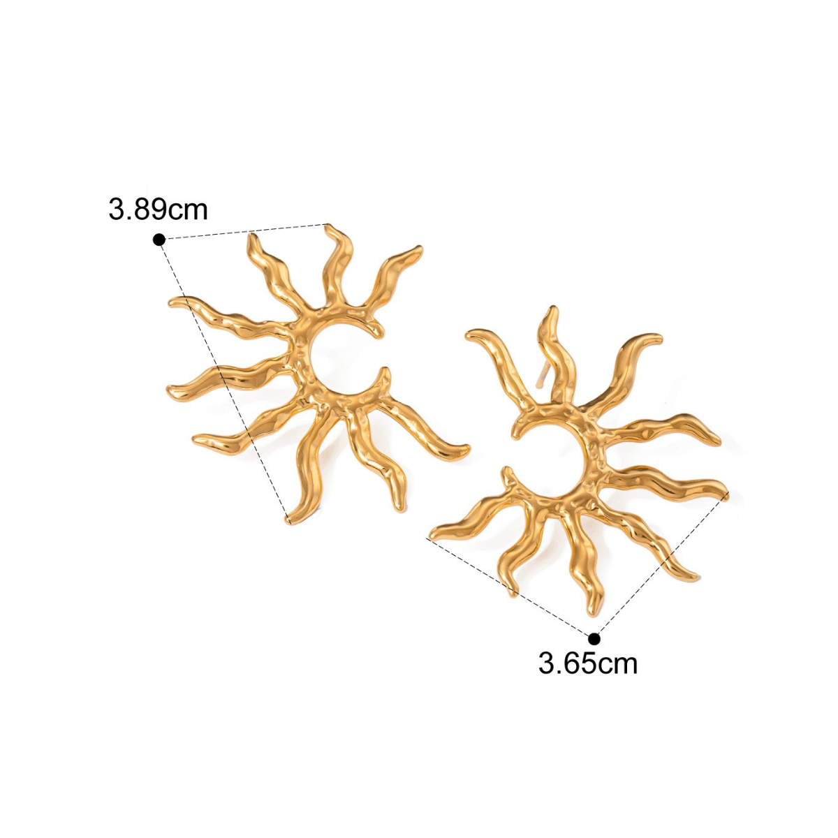 Vintage Sculptural Gold Tone Earring Series — Radiant Sunburst Hoops · Gold