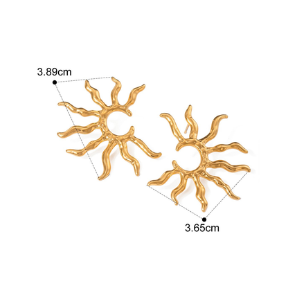 Vintage Sculptural Gold Tone Earring Series — Radiant Sunburst Hoops · Gold