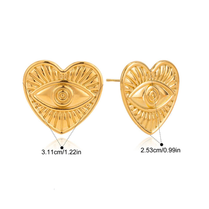 Vintage Sculptural Gold Tone Earring Series — Heart Eye Studs · Gold