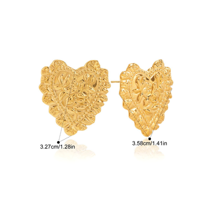 Vintage Sculptural Gold Tone Earring Series — Sculpted Heart Earrings · Gold