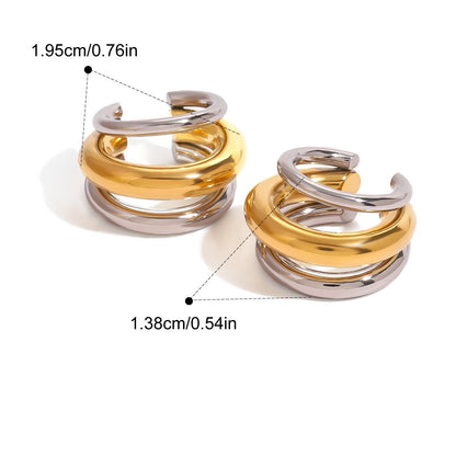 Two-Tone Stainless Steel CZ Earrings Series — Layered C-Hoop Earrings · Two Tone