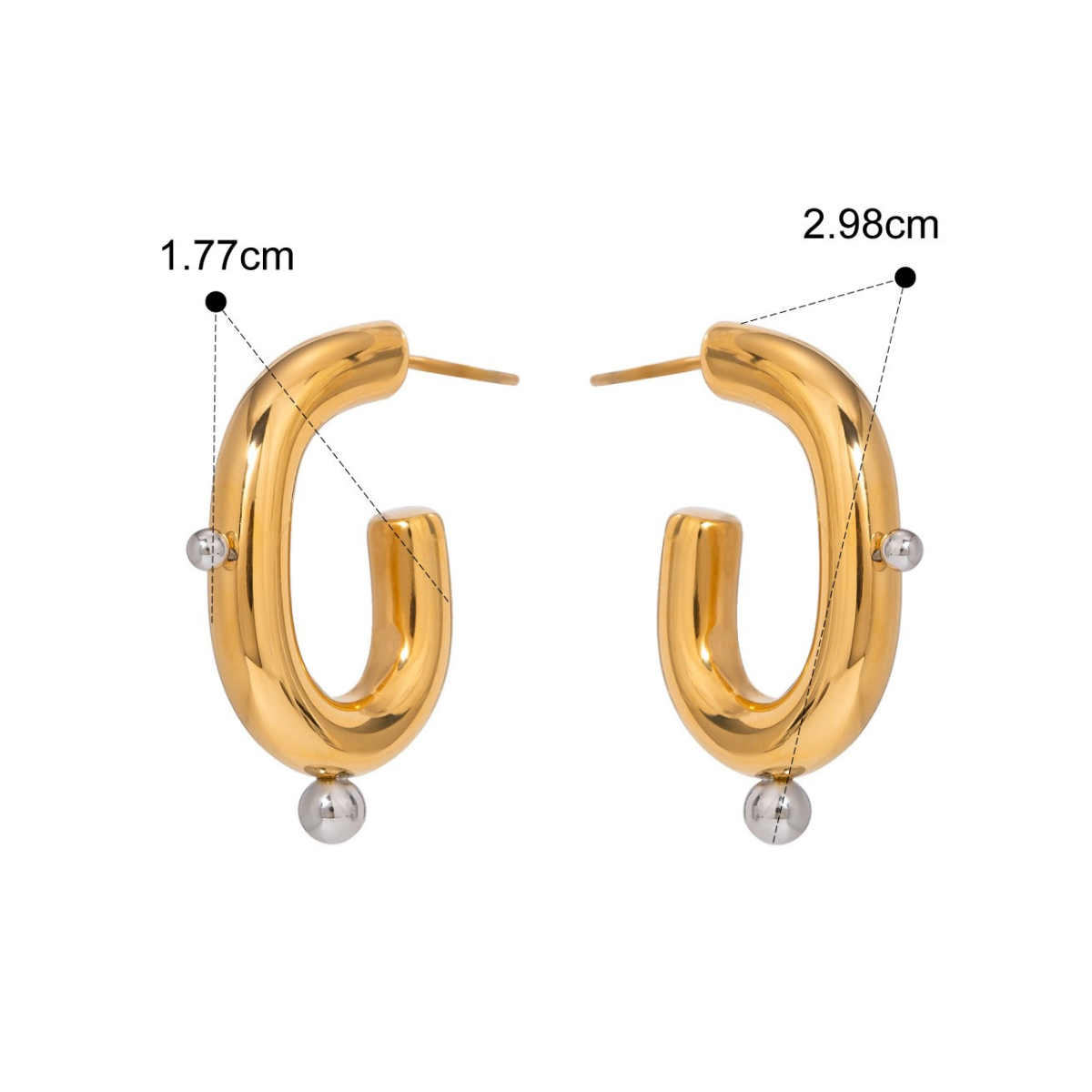 Two-Tone Stainless Steel CZ Earrings Series — Ball Accent Hoops · Two Tone