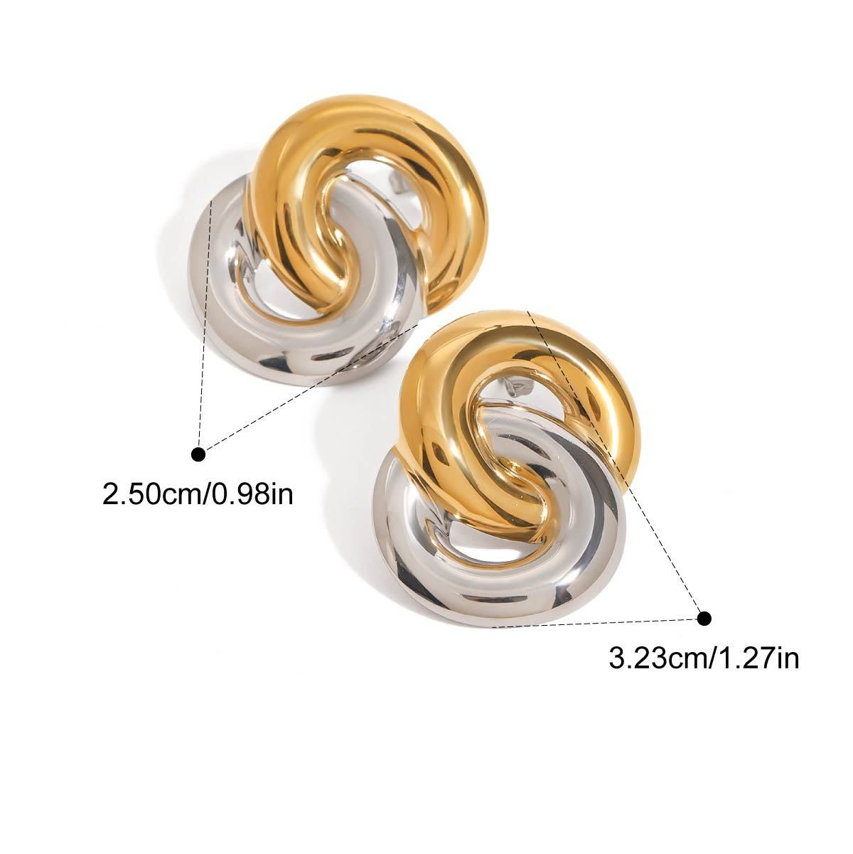 Two-Tone Stainless Steel CZ Earrings Series — Intertwined Hoops · Two Tone