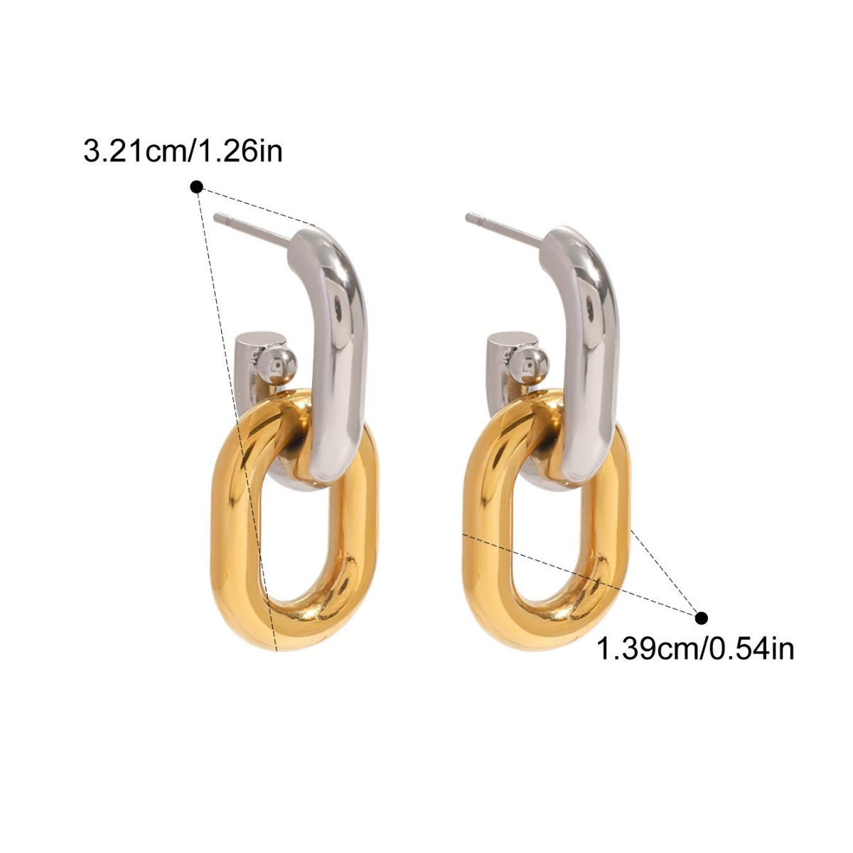 Two-Tone Stainless Steel CZ Earrings Series — Chain-Link O-Hoops · Two Tone