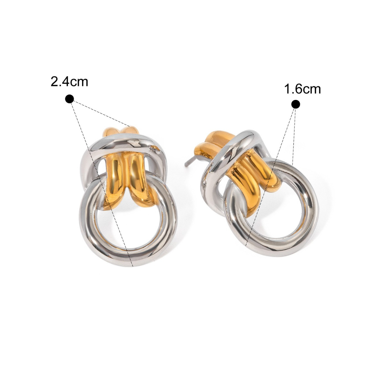 Two-Tone Stainless Steel CZ Earrings Series — Knot Loop Earrings · Two Tone