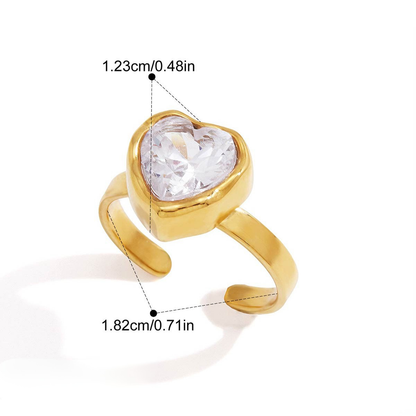 Vintage Wave CZ Open Ring Series — Retro Heart Open Ring · Gold
