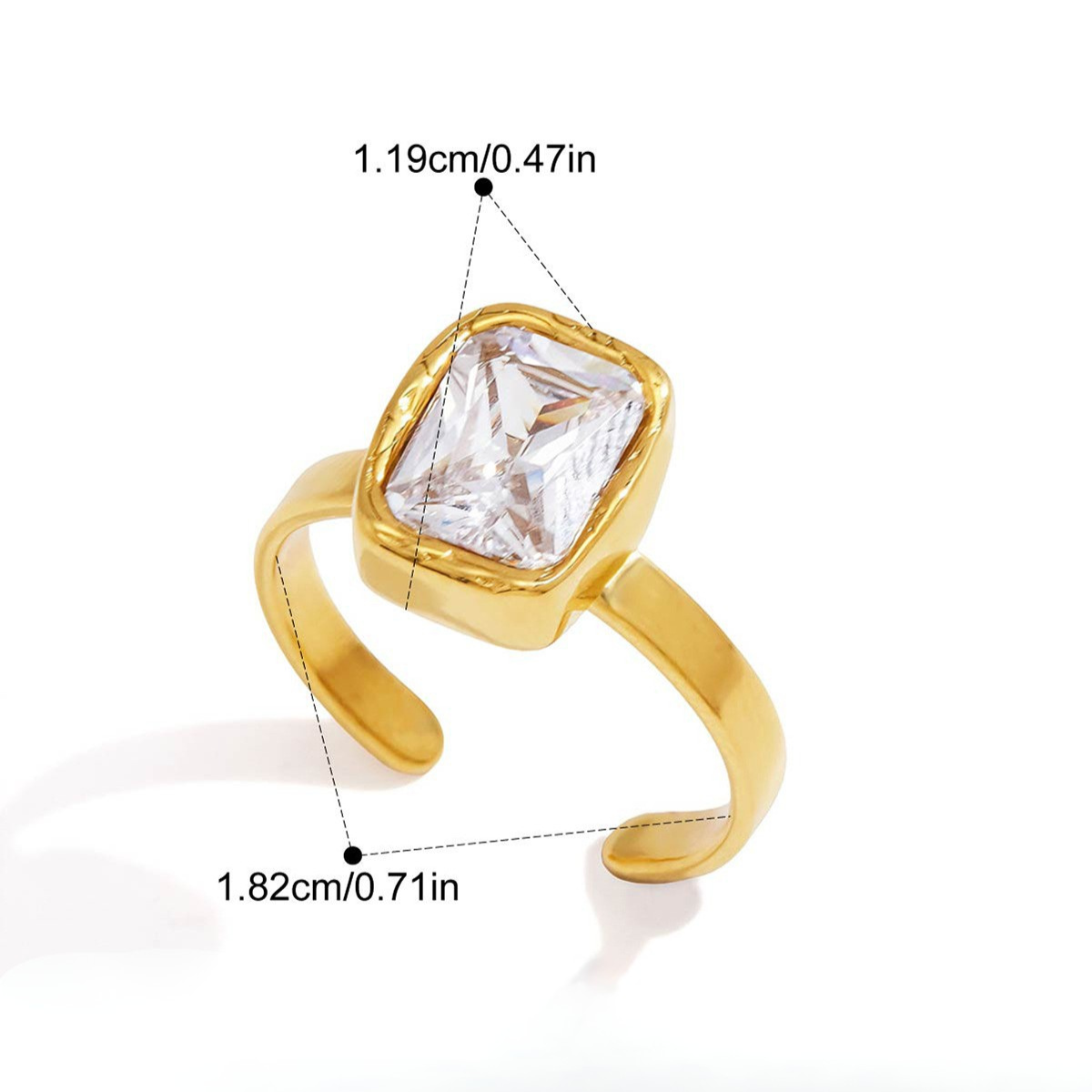 Vintage Wave CZ Open Ring Series — Retro Square Open Ring · Gold