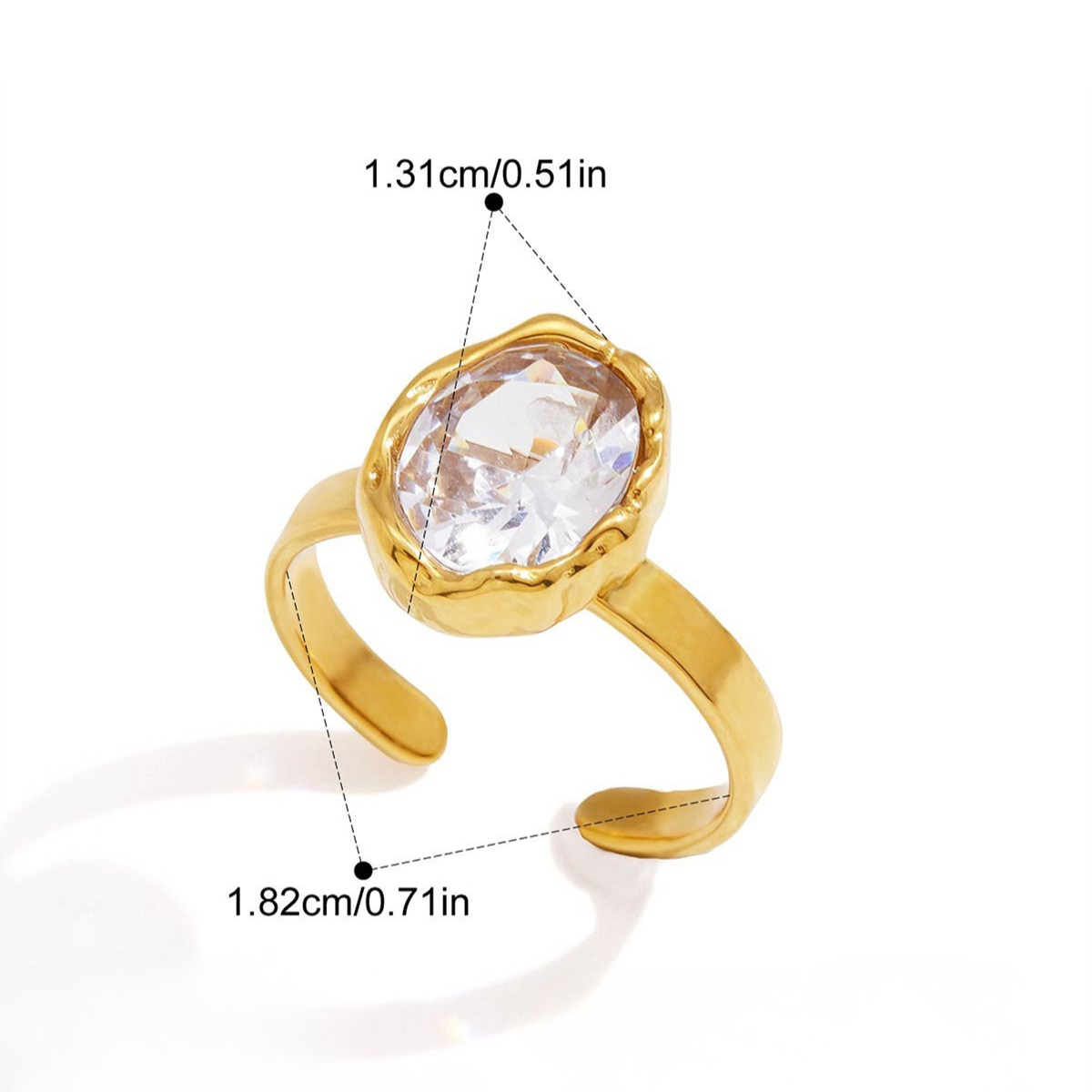 Vintage Wave CZ Open Ring Series — Retro Oval Open Ring · Gold