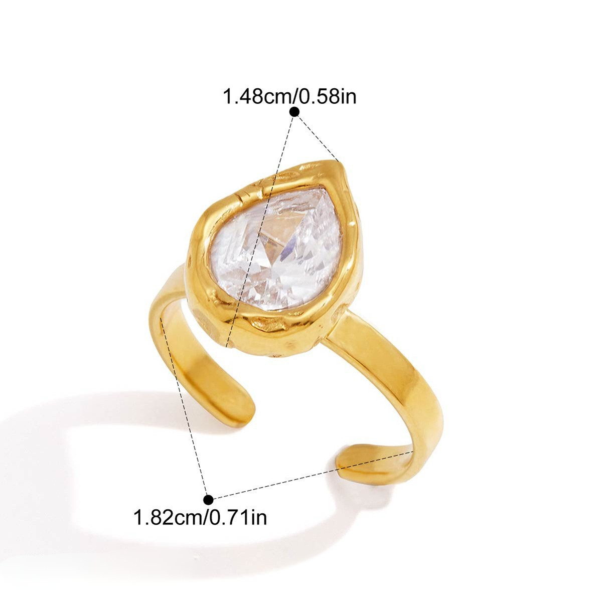 Vintage Wave CZ Open Ring Series — Retro Pear Open Ring · Gold