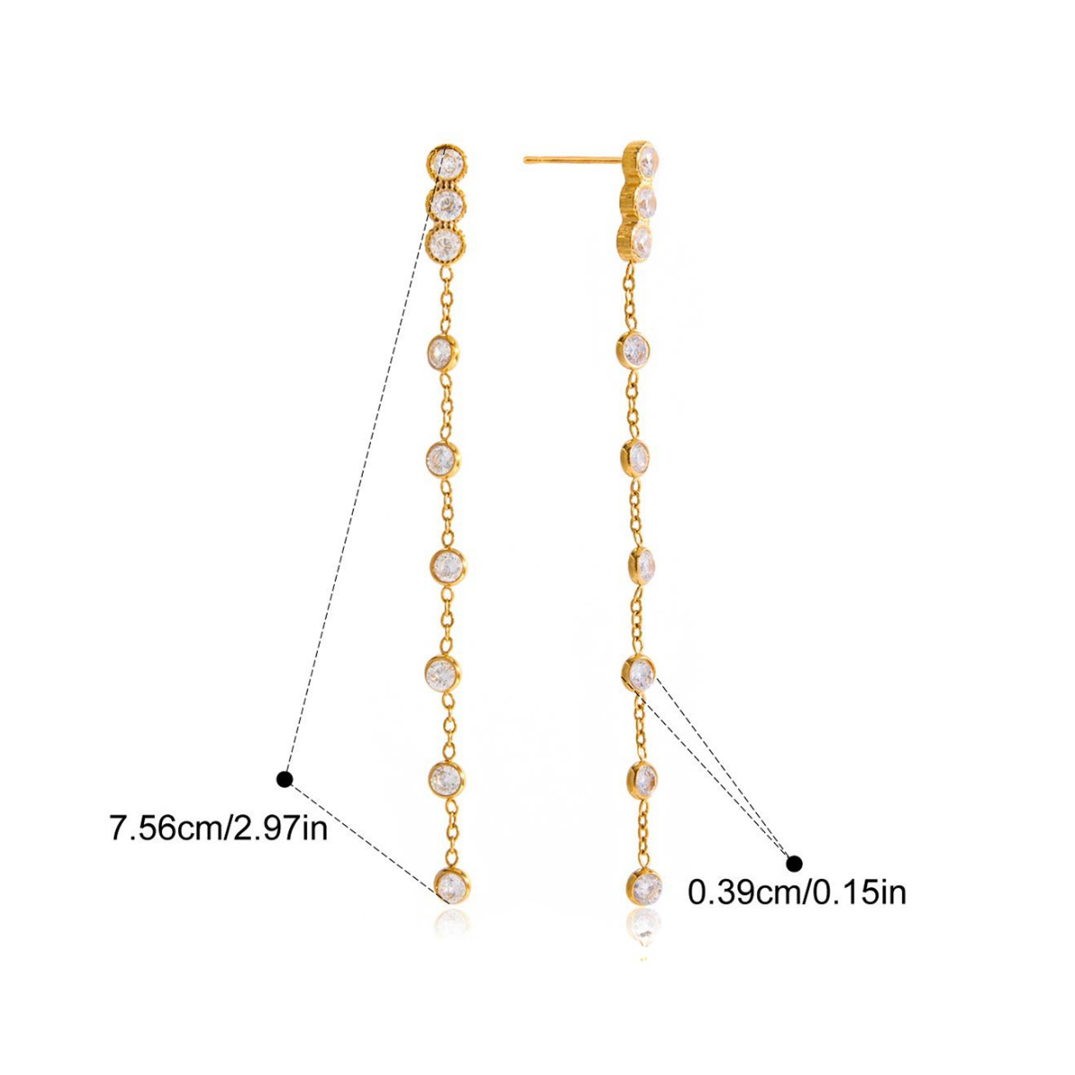 Dangle Drop CZ Earrings Collection — Dainty Chain Drop Earrings · Gold