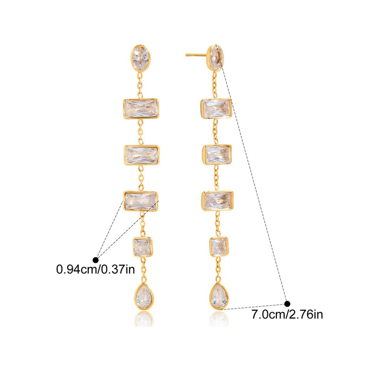 Dangle Drop CZ Earrings Collection — Baguette & Pear Drop Earrings · Gold