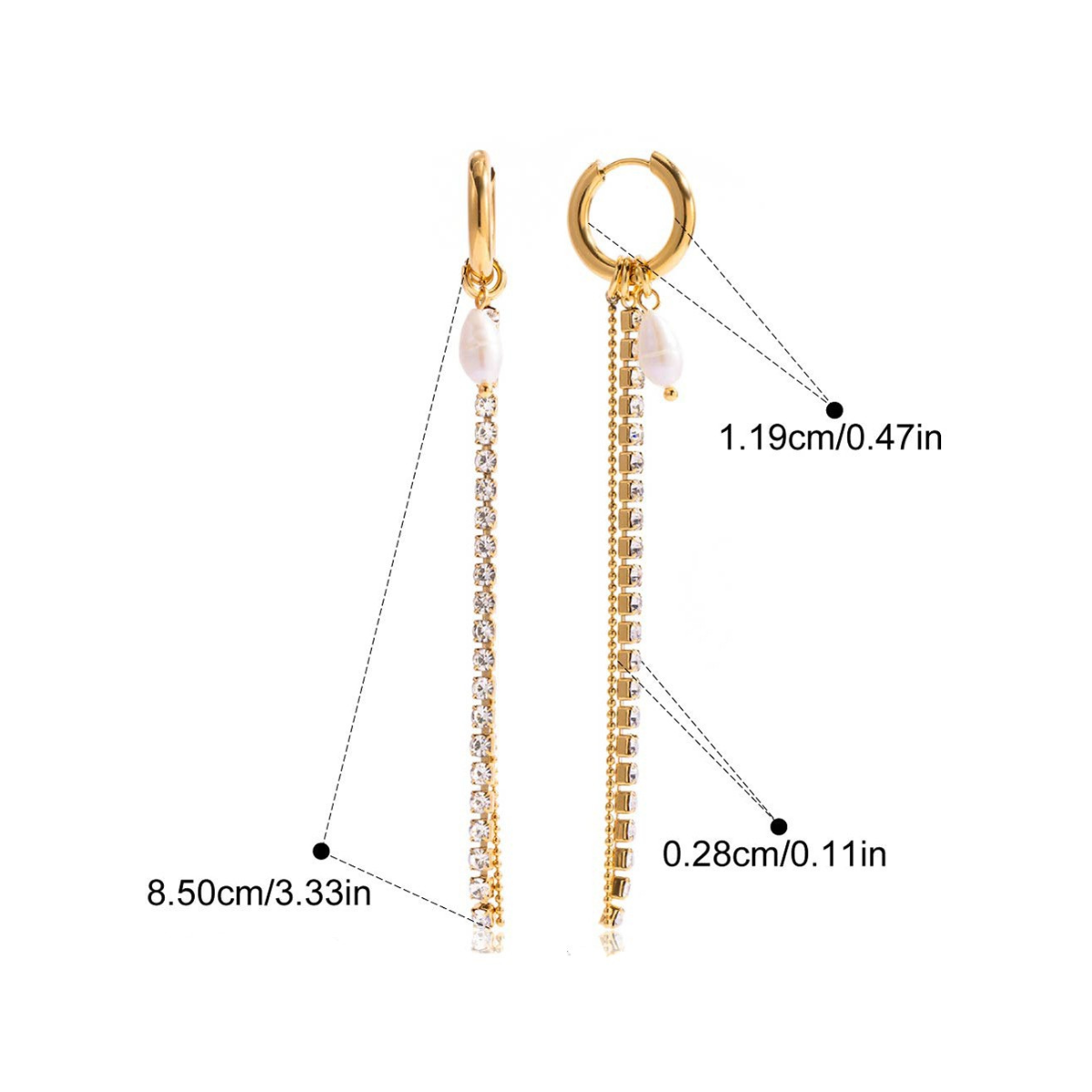 Dangle Drop CZ Earrings Collection — Pearl Pave Chain Earrings · Gold