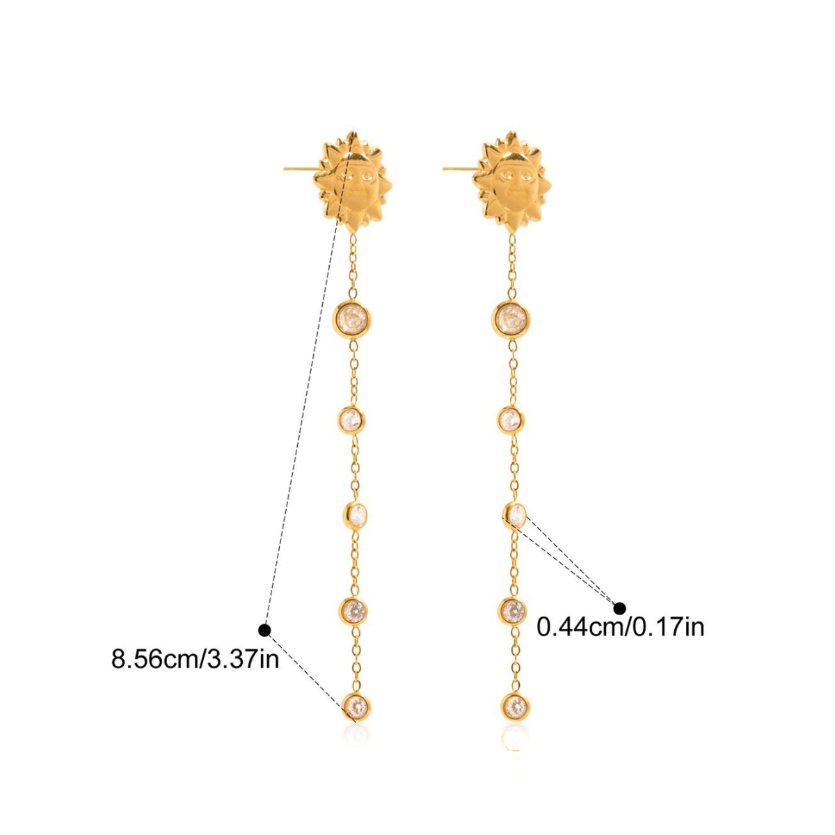 Dangle Drop CZ Earrings Collection — Sunburst Chain Earrings · Gold