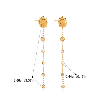 Dangle Drop CZ Earrings Collection — Sunburst Chain Earrings · Gold