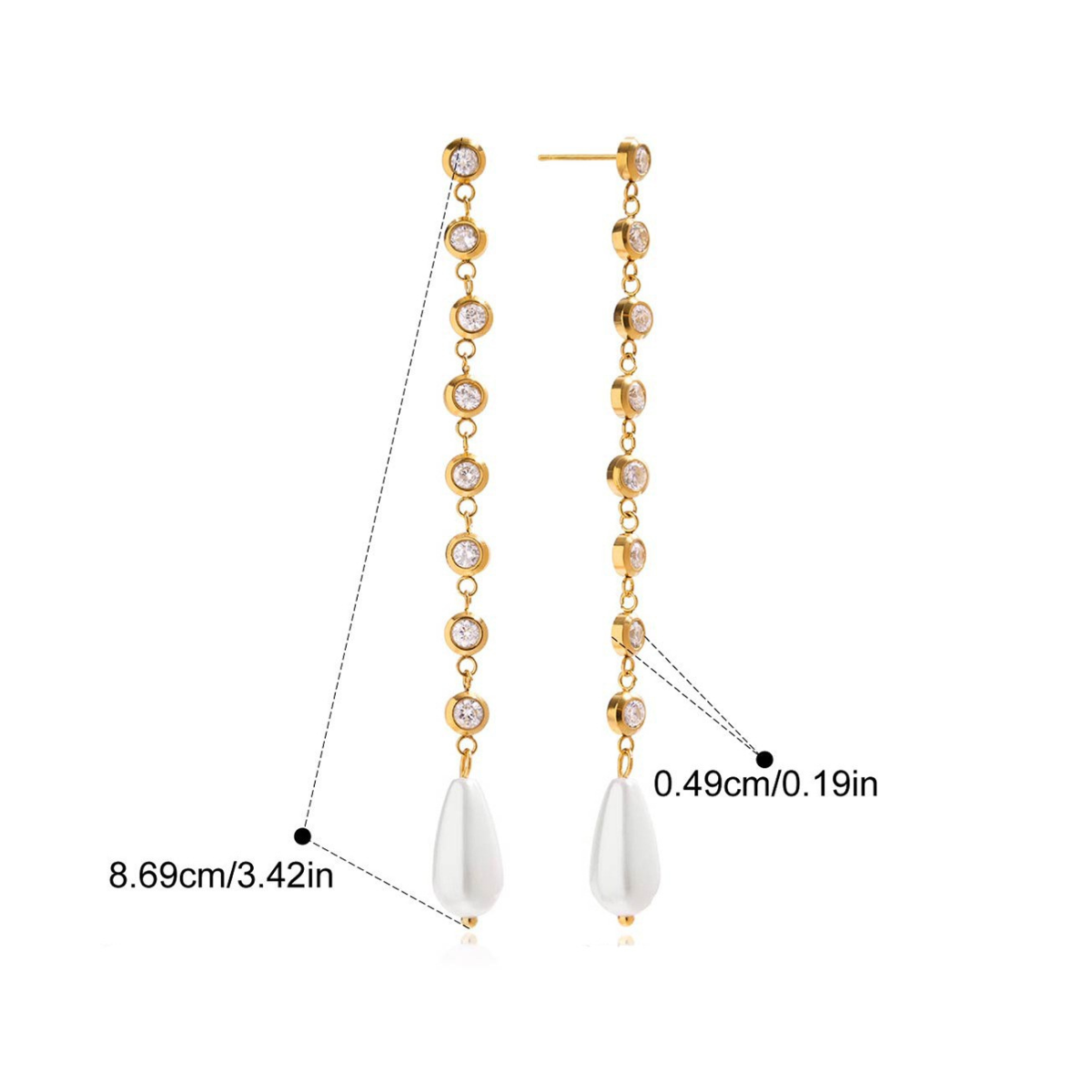 Dangle Drop CZ Earrings Collection — CZ Pearl Tassel Earrings · Gold